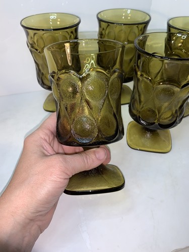 5 Vintage Retro Noritake Green Spotlight 6.5” Tall Ice Tea Footed Goblet Glass - Picture 9 of 10
