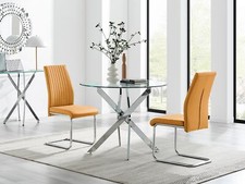 Image of NOVARA 100cm Round Chrome Dining Table & 2 Faux Leather Lorenzo Dining Chairs
