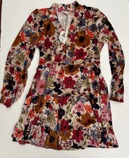 Easel Womens Size Small Floral Velvet Dress Ruffle Front Detail Boho Fall Velour