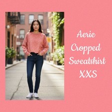 Aerie Cropped Long Sleeve Patterned Coral Crewneck Sweatshirt Size XXS