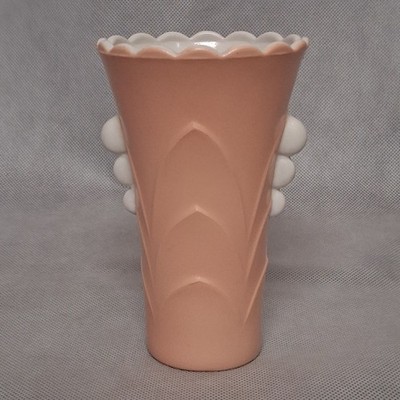 Fire King Hocking Vitrock Peach Pink Vase Art Deco 5 1/4'' Flower Vase Scalloped