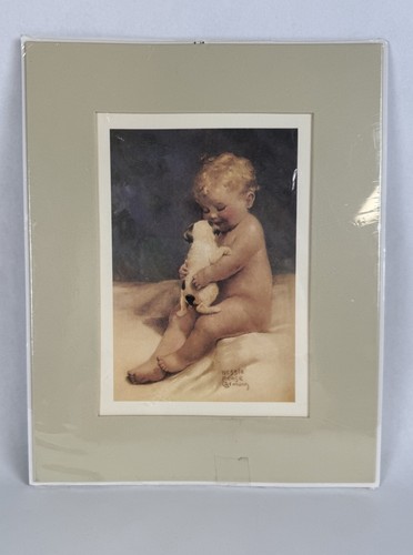 Bessie Pease Gutmann Matted 8 x 10 Lithograph Art Print CHUMS Baby & Puppy Rare - Picture 1 of 7