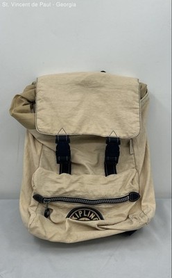 Vintage Kipling Unisex Beige/Tan Hiking Backpack Nylon Zipper Drawstring Rare VG