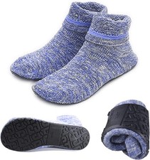AIYUE Women Non-slip Fuzzy Slipper Socks with Waterproof Soles Large, Blue