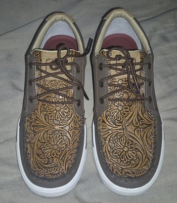 Twisted X Blend 85 Womens Unisex Leather Sz 8 Brown Shoe Floral Patttern Lace Up