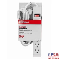 8ft Power Strip W/ 6 Outlets Flat Plug Extension Cord Home Office Electronics US