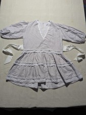 Puka NWT Mini Dress Grey &White Tie Back Boho Summer Casual Dress Quarter Sleeve