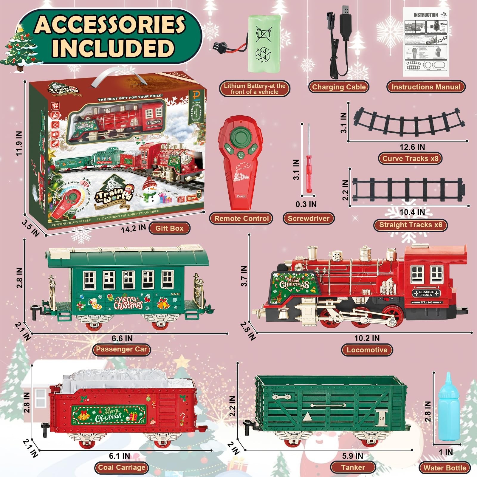 Christmas Train Set - Updated Remote Control Christmas Train Toys w/Smoke, So...