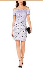 Guess Women's Off-The-Shoulder Bodycon Dress Lavender Floral Print Size 8 NWT