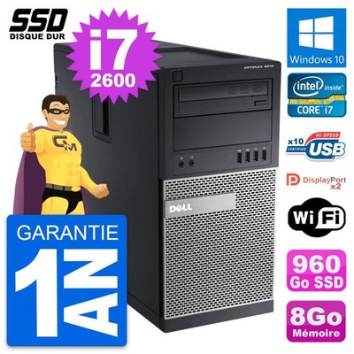 PC tour DELL OptiPlex 9010 Intel Core i7-2600 RAM 8Go SSD 960Go Windows 10 Wifi