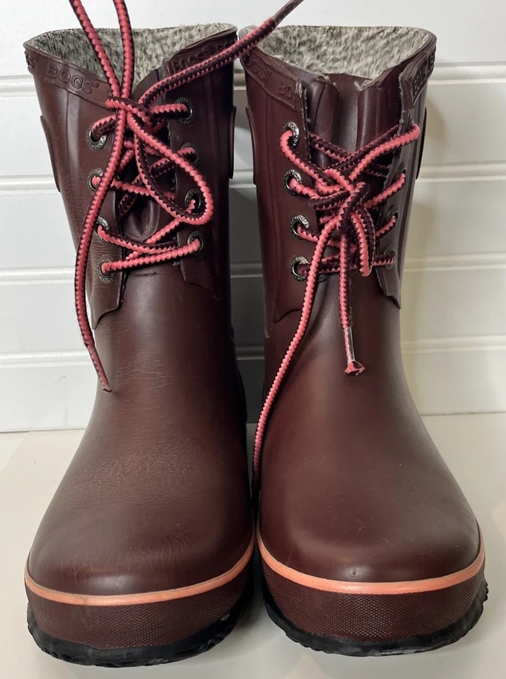 Botas juveniles Bogs Amanda de felpa de encaje impermeables talla 4 grandes niños borgoña Foto 2 de 4