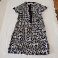 Vintage Hauskleid 60er Jahre Gr. 42 Baumwolle Schwarz Kurzarm Kn&ouml;pfe Top