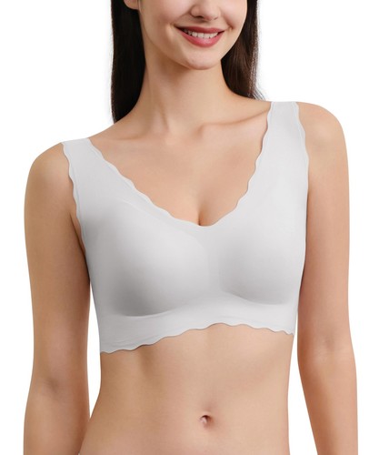 Bras for Women, Deep V Wireless Bra, Comfortable Womens Bras no Underwire Grey