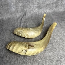 Set Of 2 Shofar Rams Horns Polished Kosher Carved Vintage