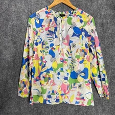Talbots Floral Cotton Blouse Women XS Long Sleeve Colorful Print Top Lightweight