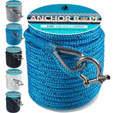 Anchor Rope 100 Ft 3/8 in, Double Braided Anchor Line with 316 Stainless Stee...