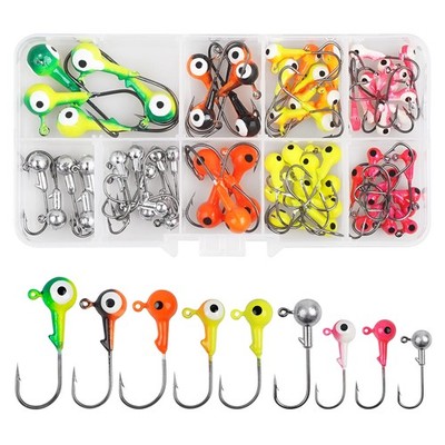 Fishing Jig Head Hooks Kit, 70pcs Round Ball Crappie Jig Heads Lures Assorted...