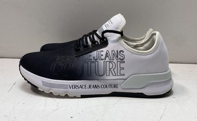 Versace Jeans Couture Black White Gradient Logo Knit Low Top Sneakers Size 9