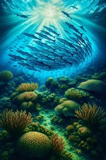 Underwater Coral Reef Digital Art - Ocean Fish School - Marine Life Printable Wa