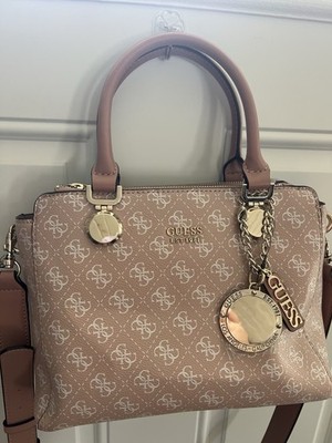 NWOT Guess Girlfriend Alexis Satchel Rose Pink/ White Logo Purse Alot Of Pockets