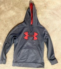 Under Armour Youth Small Hoodie Gray Red- Loose Fit