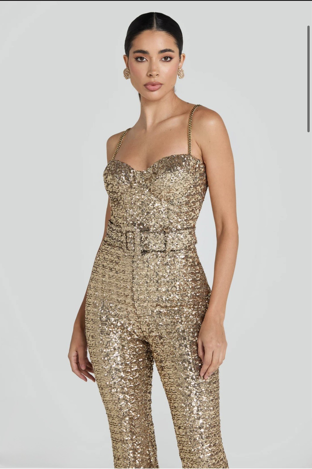 NADINE MERABI LUCINDA JUMPSUIT IN GOLD SIZE XS RRP £395 INFLUENCER