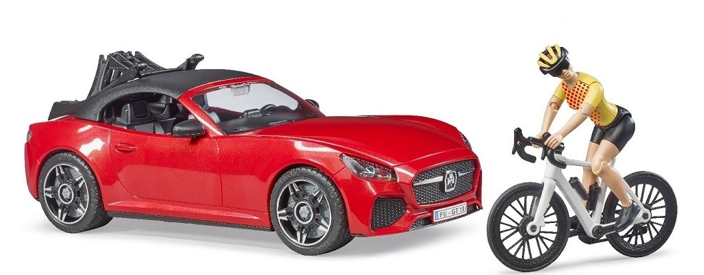 Voiture BRUDER Roadster pour s'évader le week-end avec un vélo et son cycliste
