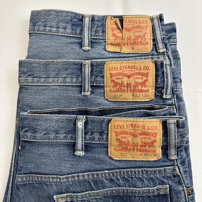 Lot of 3 Levis 517 Distress Jeans Mens 42x30* Bootcut Denim Blue Grunge Cowboy
