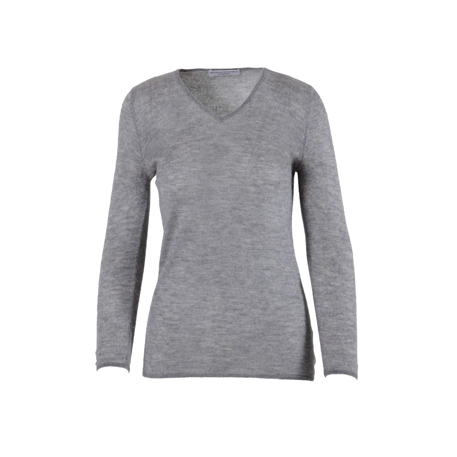 Maglione Brunello Cucinelli 100% Cashmere Grigio Scollo a V Maglia Pullover S