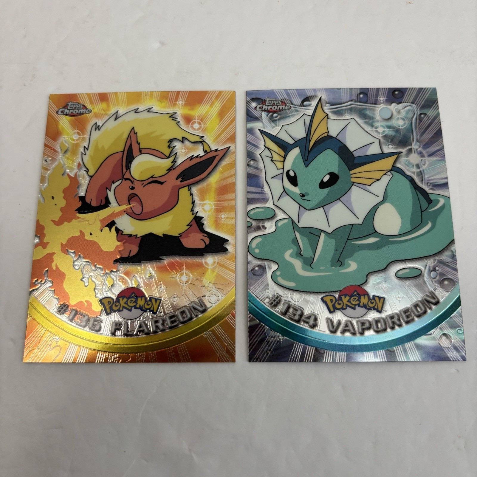 2000 Pokémon Topps Chrome Vaporeon #134 and Flareon #126 Holo LP Lot