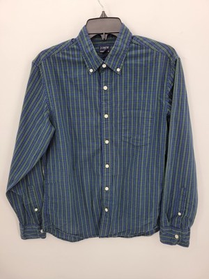 J Crew Blackwatch Plaid Shirt Mens Medium Blue Green Performance Button Up