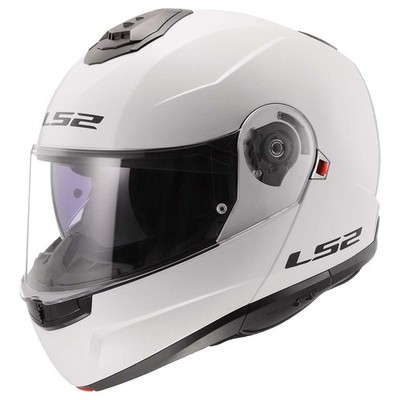 Motorcycle Helmet Modular Strobe II SunShield Gloss White X Large LS2 Helmets