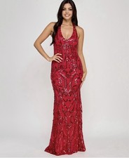 B Darlin Size 0 Juniors' Sequined Halter-Neck Evening Gown Red Prom Dress