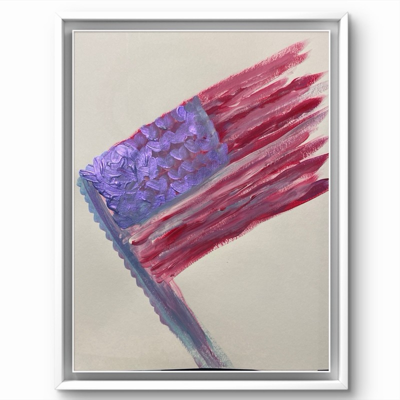BLESSED#1530 Flag Hearts  14x11 Original Paper Art Modern Abstract
