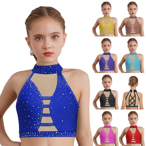 Mädchen Crop Top Eiskunstlauf BH Performance Weste Ballett Kostüm Jazz Modern - Bild 1 von 63