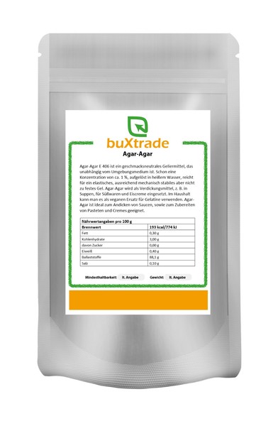 2X 500G | Agar Agar Pulver | Pflanzl.Gelatine | Vegan E406 Verdickungsmittel-image
