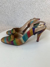 Vintage 60s Heel Pumps Shoes Stripe Fabric Bow Slingback Sz 7 N DeLiso