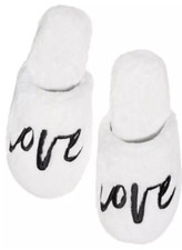 VICTORIA S SECRET FUZZY COZY SLIPPERS LOVE FAUX FUR WHITE LIMITED EDITION S