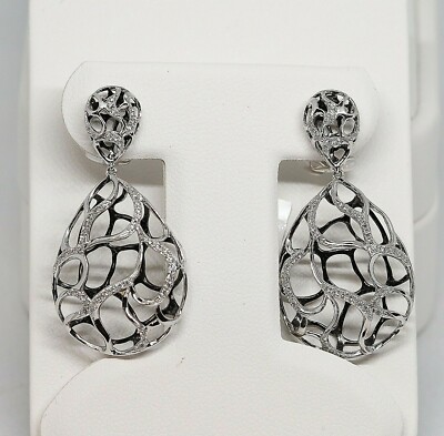 CTW Diamond 18K White Gold Omega Back Earrings W/ Black