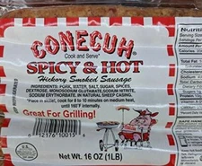 Conecuh Spicy & Hot Hickory Smoked Sausage 16 Oz (4 Pack)