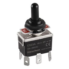 Metal Toggle Switch, C523A, DPDT, Maintained, ON/OFF/ON 3 position, 15A 250VAC,