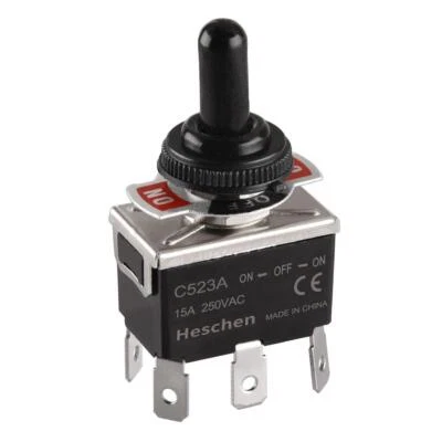 HESCHEN Metal Toggle Switch, C523A, DPDT, Maintained, ON/OFF/ON 3 position, 15A 250VAC,