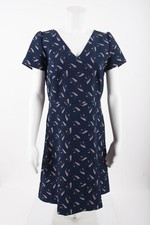 LOFT Womens A-Line Dress Sz 4 Navy Blue Printed Knee Length Short Sleeve NWT