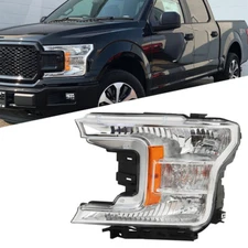 Left/Driver Side For Ford F150 2018-2020 Halogen Headlight Assembly Chrome Clear