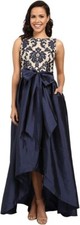 ADRIANNA PAPELL Embroidered Lace & Taffeta Ballgown In Navy/ Nude