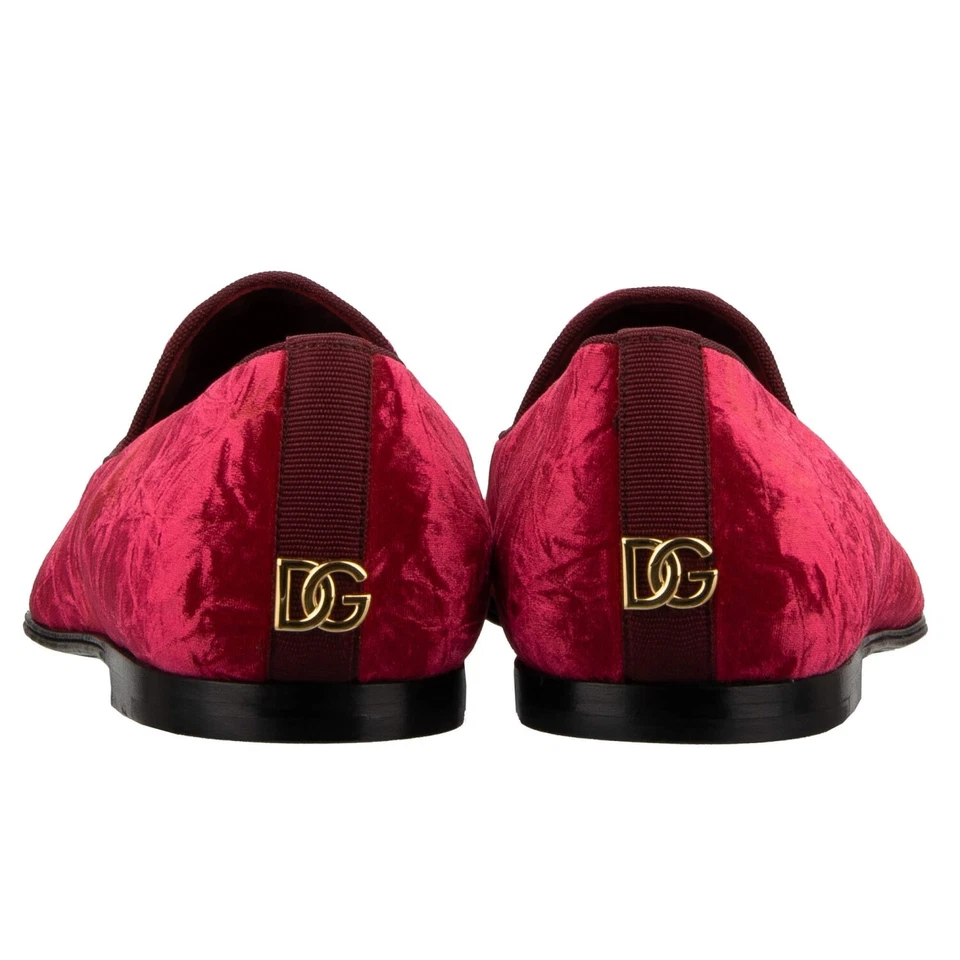 Mocassins Mocassim DOLCE & GABBANA DG Logotipo Dourado Sapatos de Veludo Rosa 44 Reino Unido 10 EUA 11 - Imagem 3 de 4