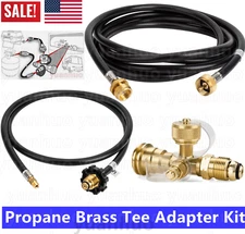 Propane Brass Tee Adapter Kit 4-Port Propane Brass Tee, 5ft &12ft Extension Hose