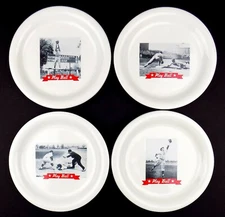 Pottery Barn Play Ball Vintage B&W Pictures 8" Salad Dessert Plates,Set of 4