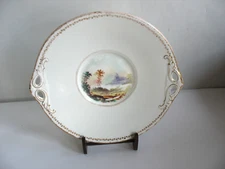 Vtg Old Paris style cake plate  w Handpainted center scene 10 1/4" Porcelain
