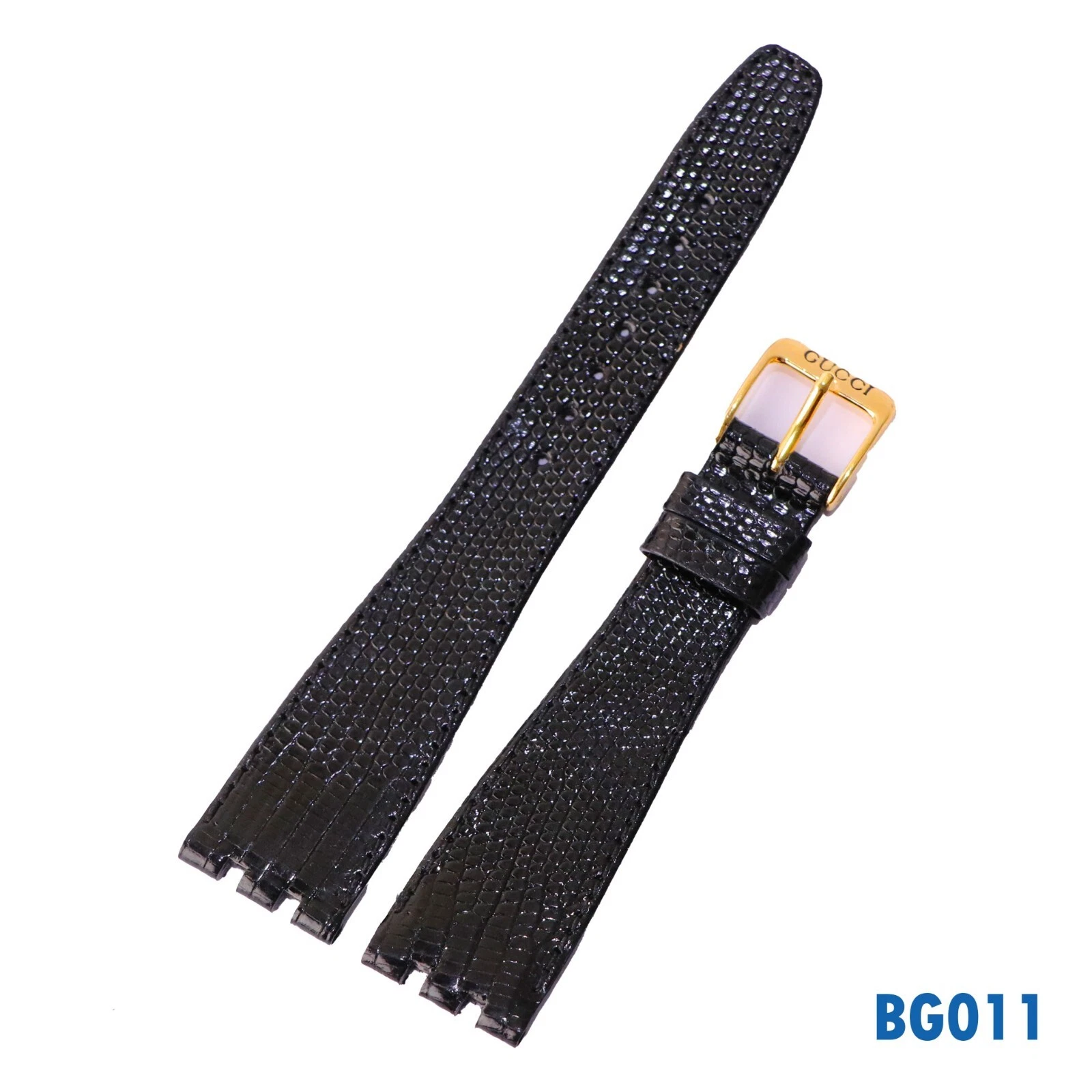 Bande noire originale en cuir lézard Gucci 20 mm, avec boucle originale Gucci 14 mm.